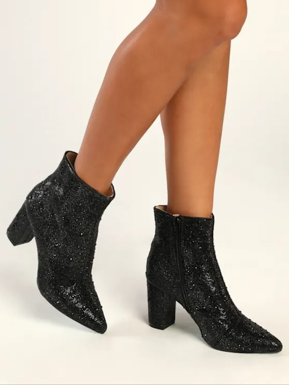 BETSEY Johnson Glitter Pointed-Toe Block Heel Ankle Boots 6.5M